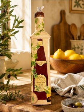 🇮🇹 Hand-Painted Ceramic Vinegar Bottle | Italian Tuscan Kitchen Decor Cruet